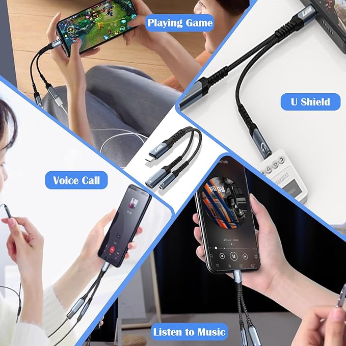 USB C to Headphone Jack Adapter and Charger,2 in 1 USB C to 3.5mm Audio Adapter with PD 60W Fast Charging Dongle Cable Cord for iPhone16/15 Pro Max,Samsung GalaxyS25-S21,Google Pixel8/7,iPad Pro