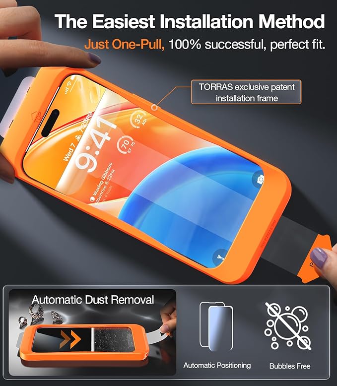 TORRAS Diamond Shield for iPhone 15 Pro Screen Protector [Military-Grade Protection] 9H+ Unbreakable Shatterproof Aerospace Tempered Glass Full Coverage InstaFit Bubble-Free, 2-Pack