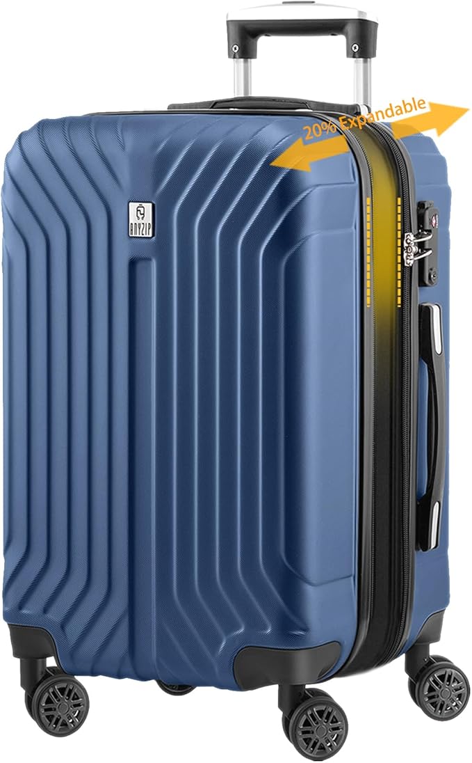 AnyZip Expandable Luggage, 24 Inch Hard Shell Checked Suitcase, Rolling Lightweight Travel Suitcases with Wheels TSA Lock (Blue)