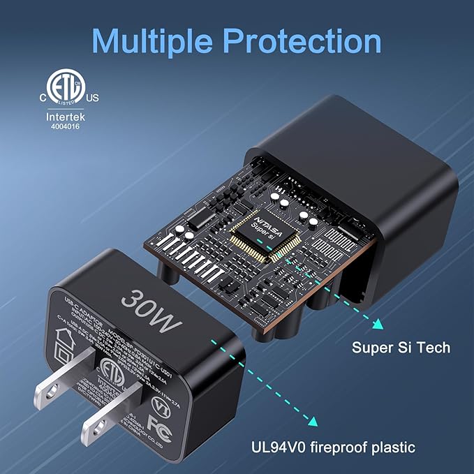 USB C Wall Charger,NITASA 30W 2 Port GaN III PD Fast Charger Adapter Block for iPhone 14/15 Pro/16 Pro Max/16 iPad,Super Fast Charger Block(25W)Type C charging for Samsung S25 S24 Pixel 9a/8a 8 9 Pro