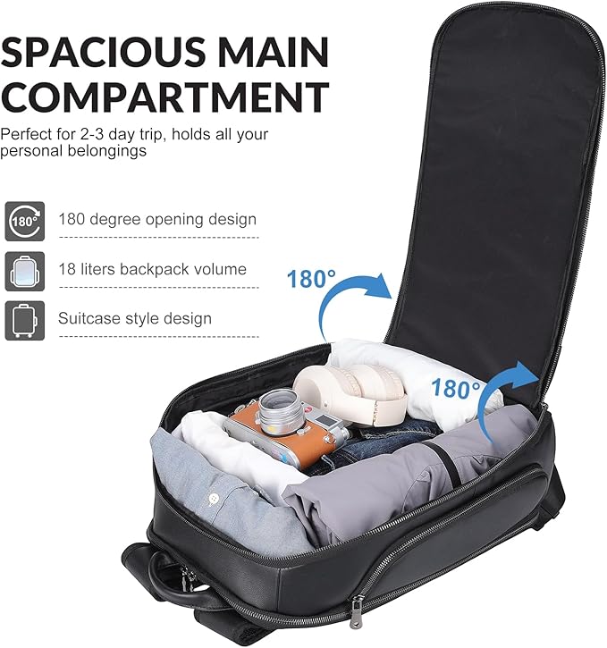 TIDING Men's Leather Laptop Backpack Fits 15.6 Inch Computer, TSA Approved & Water Resistant Work Daypack Business Travel Rucksack, Black