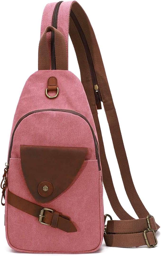 KL928 Canvas Sling Bag Crossbody Backpack Shoulder Casual Rucksack for Men Women,Rust Red