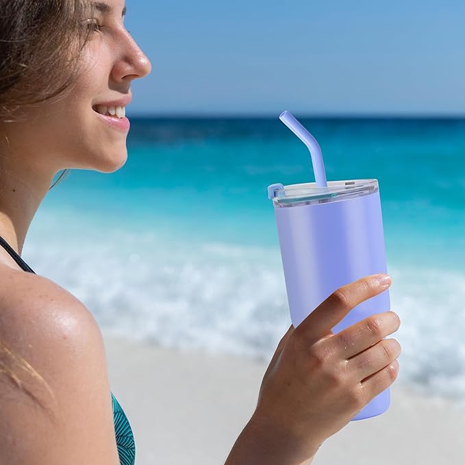 VEGOND 30 oz Insulated Stainless Steel Tumblers with lid and straw Bulk Pack Double Wall Vacuum Coffee Mug with Non-Slip Silicone Base, Sweat Proof Powder Coated Cup for Hot Cold Drinks, Blue 8Pack