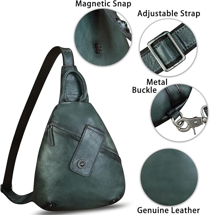 Genuine Leather Sling Bag for Men and Women Classical Real Leather Sling Backpack Purse Crossbody Bag for iPad Pro 11 inch