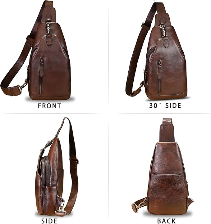Genuine Leather Sling Bag for Men and Women Real Leather Shoulder Crossbody Bag Chest Bag Sling Backpack Purse