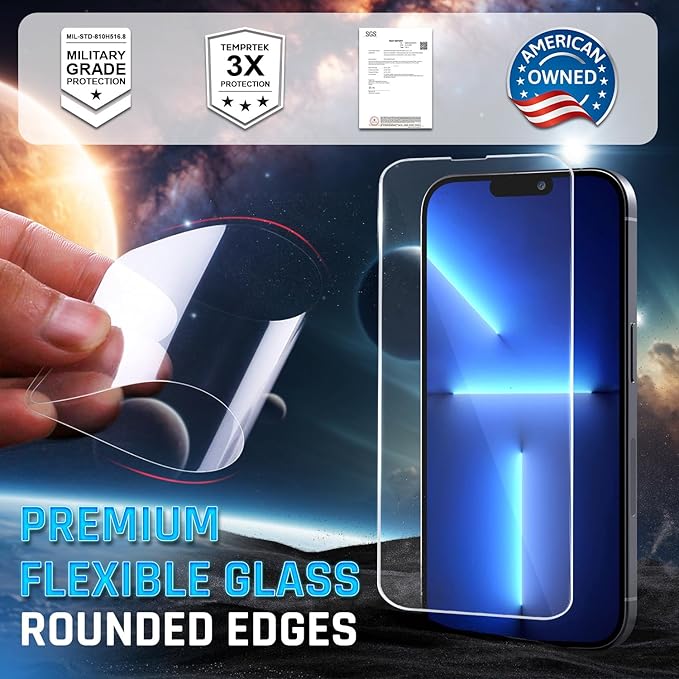TEMPRTEK+ for iPhone 16e/13/13 Pro/14 Glass Screen Protector 2 Pack (9H+ Military Grade 3X Protection) Long Last Shatterproof Tempered Glass - Anti Scratch/Fingerprint [Full Coverage] Case Friendly
