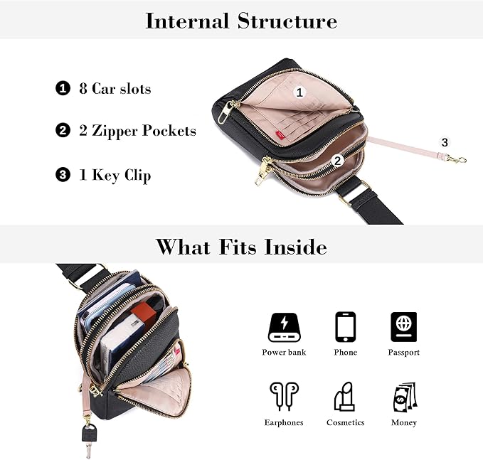 INICAT RFID Blocking Sling Bag Leather Crossbody Bags for Women Fanny Pack Cross Body for Woman Chest Bag for Travel 1.9L