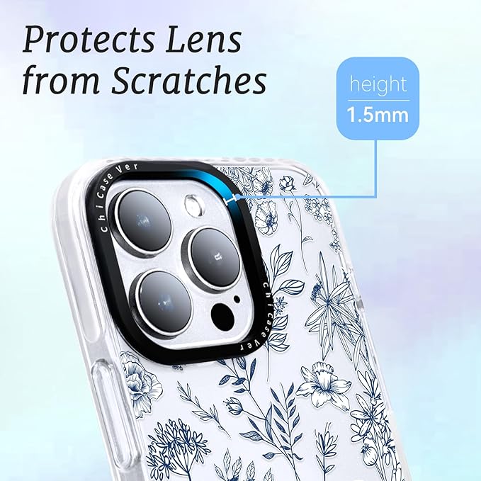 for iPhone 14 Plus Case, Vintage Botanical Pattern with Blue Flowers, Military-Grade Drop Protection, Cute Soft Slim TPU Protective Cover with Camera Lens Protection for Women & Girls