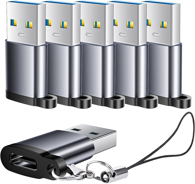 USB to USB C Adapter 6 Pack,USB-A to USB-C Adapter,USBA Male TypeC Female Adaptor,Charger Cable Converter,USBC Adapters for iPhone 16 15 13,MacBook Pro,Laptop,iPad,AirPods and More,Grey