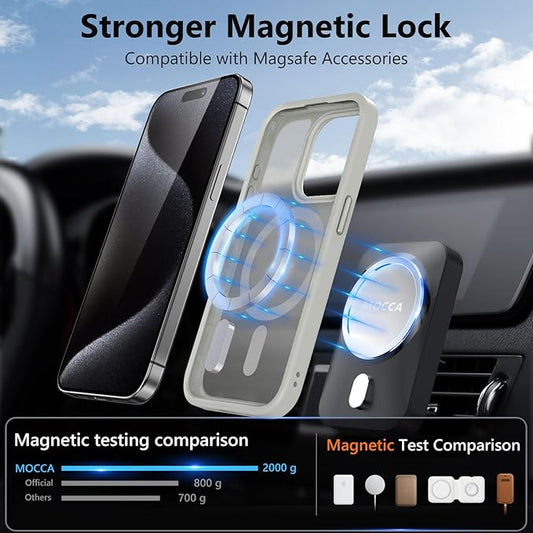 MOCCA Strong Magnetic for iPhone 15 Pro Case, [Compatible with Magsafe][13FT Military Drop Protection] Slim Translucent Matte Shockproof Case for iPhone 15 Pro Phone Case 6.1'', Titanium Gray