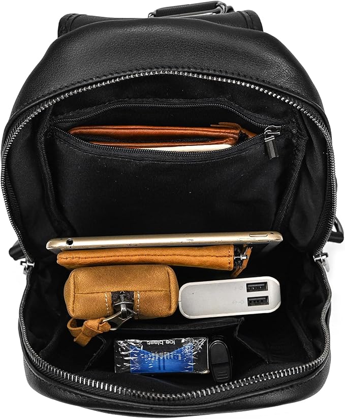 Genuine Leather Sling Bag Multi-pocket Chest Bag for Men Hiking Travel Daypack