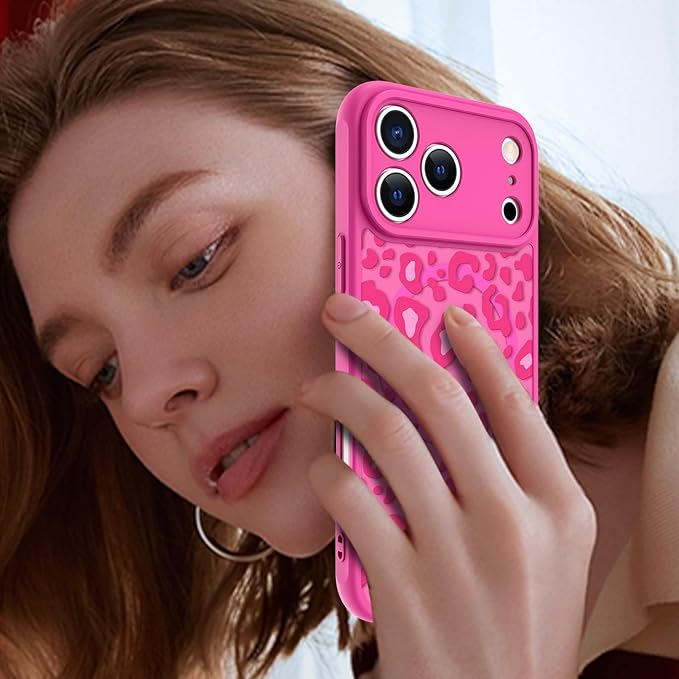 KANGHAR Case Compatible with iPhone 17 Pro Max Hot Pink Leopard Printed Pattern [Compatible with Magsafe] Cute Cheetah Protective Magnetic Case for Girls Women 6.9"