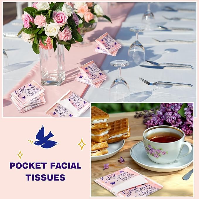 Sinmoe 60 Pack Pocket Tissues Travel Packs Christian Travel Tissues 3 Ply Pocket Size for Guests Mini Wallet Facial Napkin for Breast Cancer Wedding Xmas Graduation(Bird)