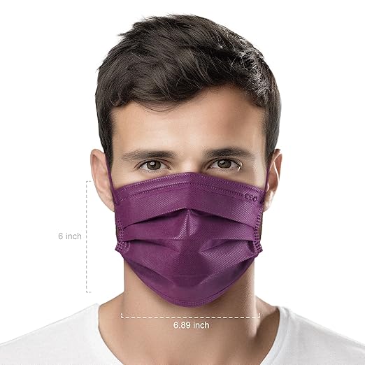 CSD Colo 30 Pcs Purple Disposable Face Masks, 3 Ply Adult Mask with Elastic Ear Loop, Nose Bridge Clip, Breathable Comfortable Mask Great for Indoor, Outdoors Use (Ultra Violet)