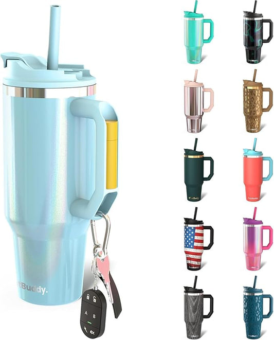 Frost Buddy Thicc Buddy - 40 oz Stainless Steel Vacuum Insulated Tumbler with Lid and Straw for Water - Travel Mug Cupholder Friendly - Gifts for Women Men Him Her (Sky Blue Glitter)