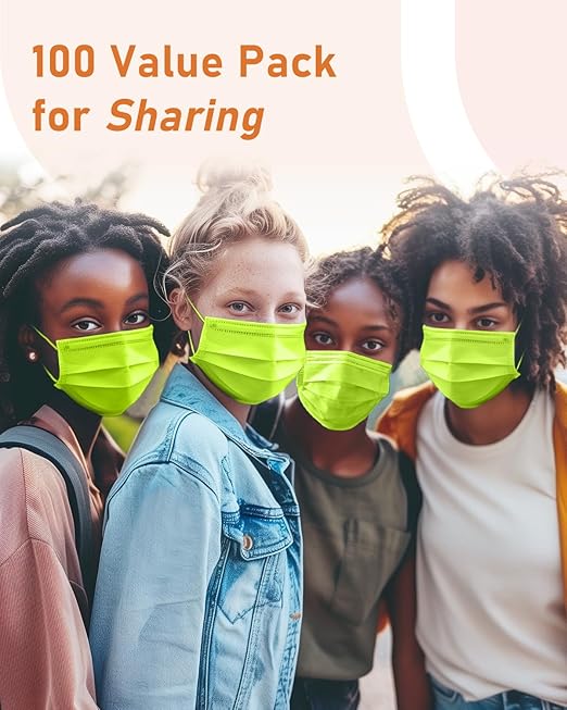 Face Masks Disposable 100 Pack, 4 Ply ASTM Level 3 Medical Grade, FSA/HSA Eligible, Breathable for Adult Outdoor Protection, Individually Wrapped for Home, School & Office, Grass Green