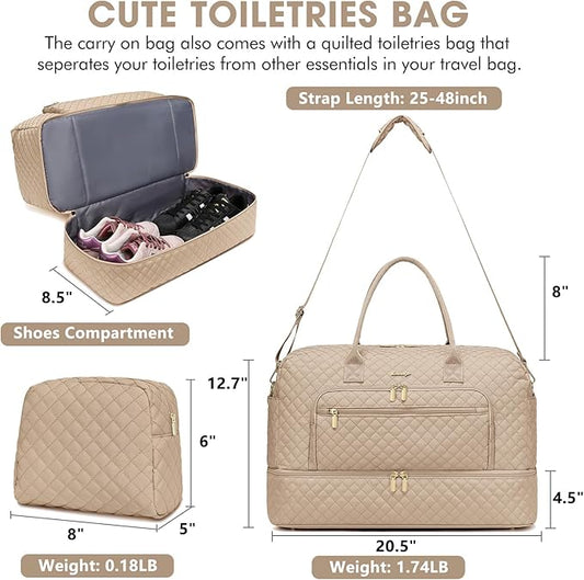 Travel Duffle Bag Weekender for Women - Carry-On Overnight Bag Personal Item Bag with Shoe Compartment & Wet Pocket Large Weekend Tote Bags with Toiletry Bag Hospital Bags for Labor and Delivery