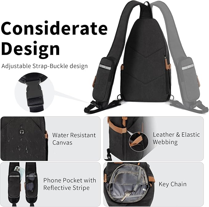 Sling Bag for Men, Large Crossbody Bag Men with Anti Theft Tunnel Lock Zipper Canvas Sling Backpack for Travel Hiking