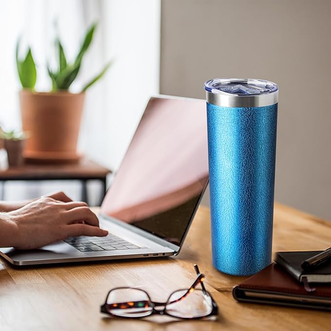 20 oz Skinny Tumbler with Lid and Straw,Stainless Steel Vacuum Insulated Tumbler Double Wall Travel Coffee Mug,Insulated Cup for Coffee, Tea, Beverages,Office (Texture Blue,1)