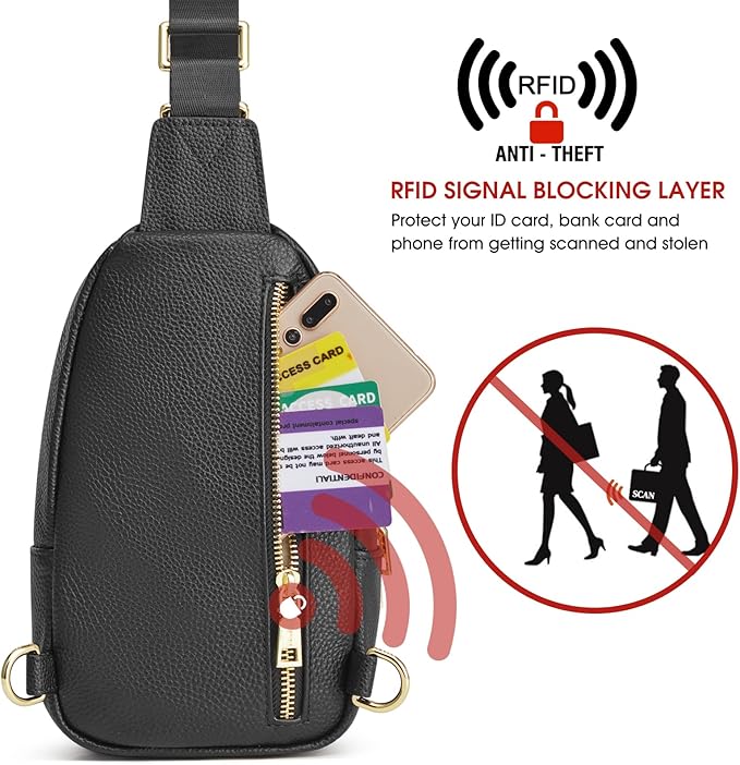 Kattee Sling Crossbody Bag for Women, Leather Fanny Pack Crossbody Sling Bags, RFID Purse Chest Bag Small Daypack for Women