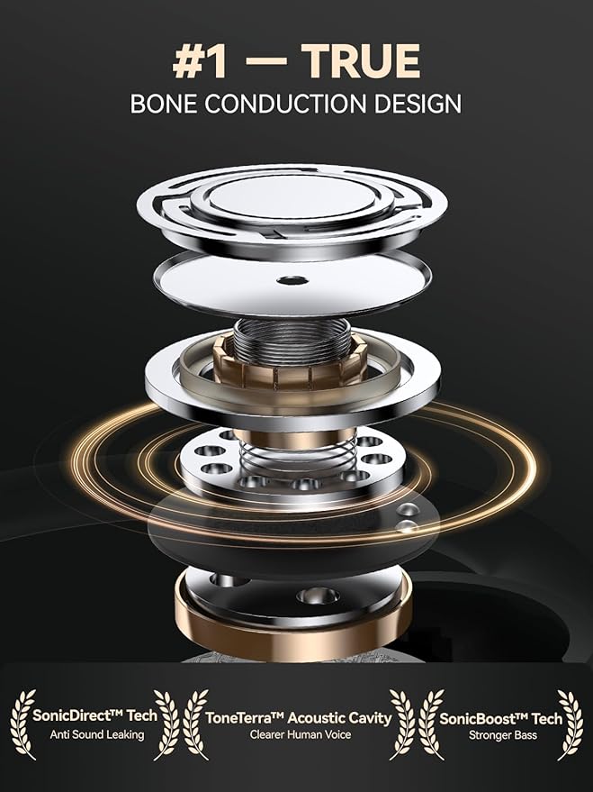 True Wireless Bone Conduction Earphones, OWS Open Ear Headphones with Earhooks, Bluetooth 5.3, Up to 60H Playtime with Case, IP68, AAC/SBC, for Cycling Yoga Workouts