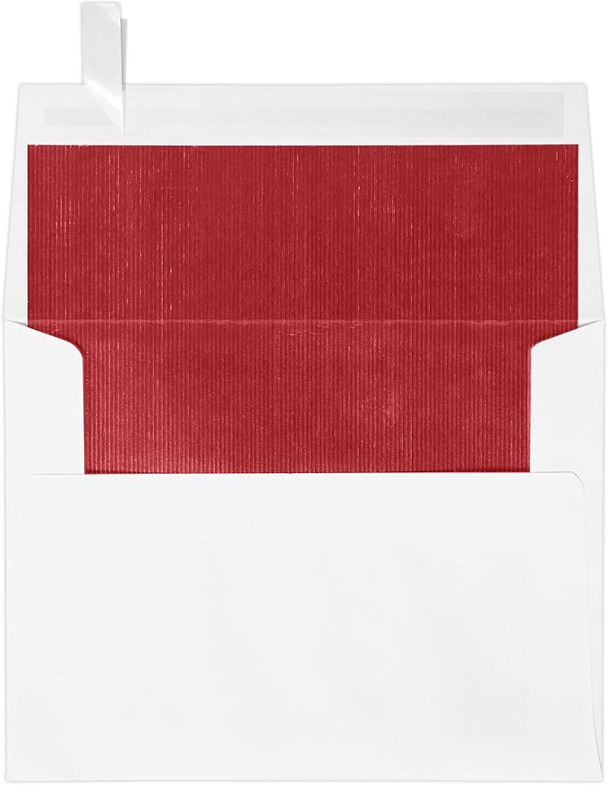 LUXPaper A2 Foil Lined Invitation Envelopes | Peel & Press | 4 3/8" x 5 3/4" | White w/Red LUX Lining | 70lb. Text | 50 Qty