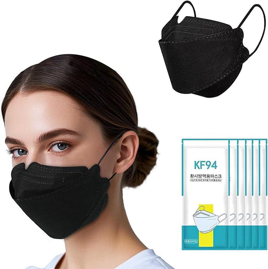 60pcs KF94 mask,Disposable Black Masks,4 layers Protection Filter Efficiency>95%,Double line nasal frame,Highly elastic ear straps,Breathable comfort,Suitable men women daily use