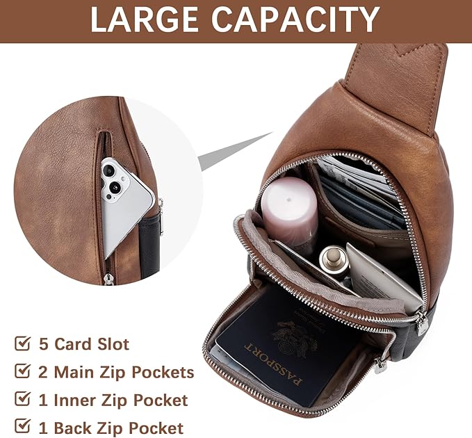 BOSTANTEN Sling Bag for Women Leather Crossbody Bag Vintage Cross Body Purse for Travel with Guitar Strap, Bohemian Style