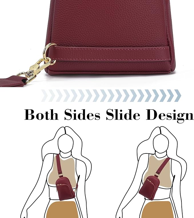 INICAT RFID Blocking Sling Bag Leather Crossbody Bags for Women Fanny Pack Cross Body for Woman Chest Bag for Travel 1.9L