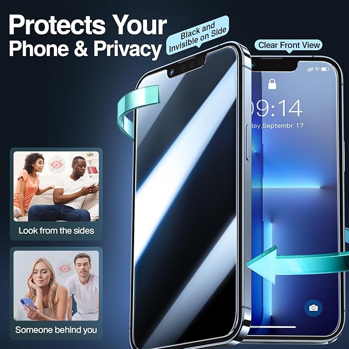 SMARTDEVIL 2PACK Privacy Screen Protector for iPhone 13 Pro/13/14 /iPhone 16e 6.1inch Shatterproof Tempered Glass [True 28°Anti Spy] [9H Hardness] [Auto Dust-Elimination Install], [Bubble Free]