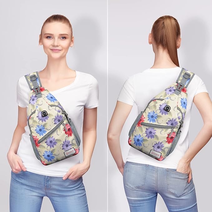 ZOMAKE Sling Bag,Small Crossbody Sling Backpack,Water Resistant Shoulder Daypack for Travel,Anti Thief Chest Bag for Hiking(Color Chrysanthemum)