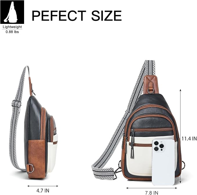 Sling Bag for Women Crossbody Bag Fanny Pack Cross Body Sling Purse Vegan Leather Trendy Travel Purse Black/White/Brown