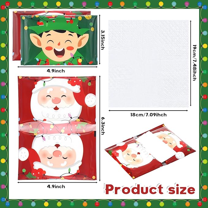 50 Pack Christmas Santa Claus Pocket Tissues Individual Packs Bulk 3 Ply Xmas Elf Wallet Travel Facial Tissues for Christmas Party Supplies