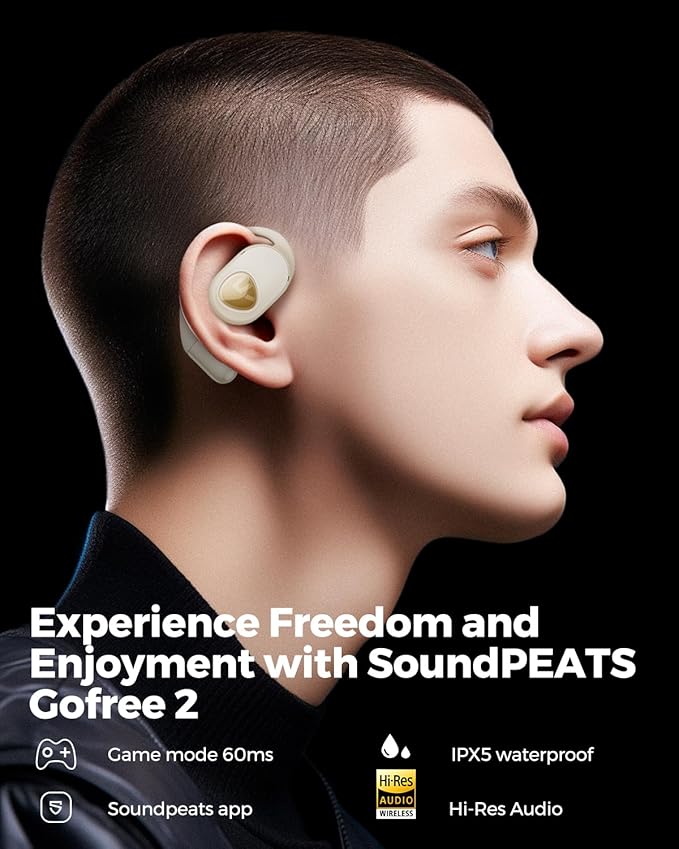 SoundPEATS Open Ear Headphones Over Ear Buds, Upgraded Gofree2 Bluetooth V5.3 Stereo Earbuds with Bass Boost, 35Hrs Sports Earphones with Earhooks, IPX5 Waterproof Headsets for Workouts,Stable Comfort