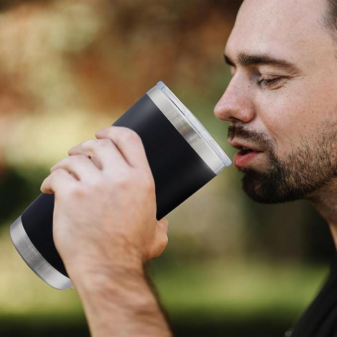 20oz Tumbler Bulk Stainless Steel Tumblers with Lid Vacuum Insulated Double Wall Travel Coffee Mug Powder Coated Tumbler Cup for Hot and Cold Drinks(Black, 6 pack)
