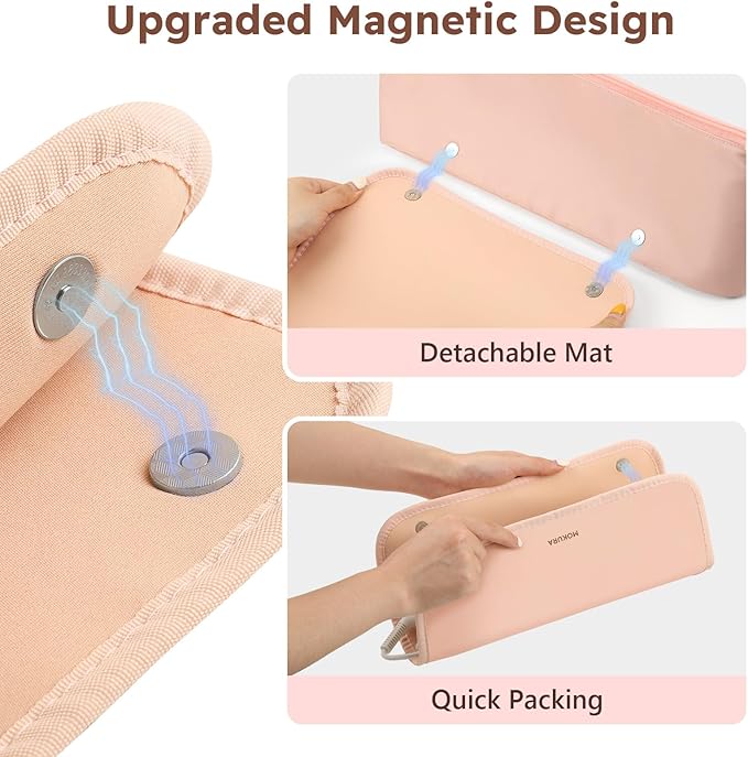 MOKURA Hot Hair Tools Travel Bag with Heat Resistant Mat, Women Hair Accessories Organizer Case, Storage Pouch for Curling Iron Straightener Flat Iron Hair Dryer, Gifts for Women Mom, Pink