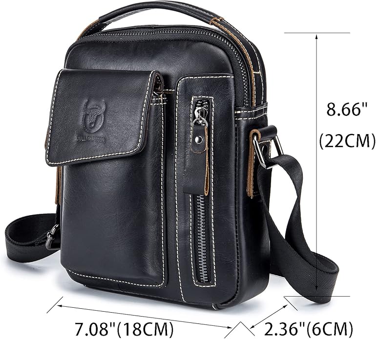 LUKZIJAES Small Genuine Leather Shoulder Bag Men Messenger Handbag Lightweight Sling Crossbody Bag
