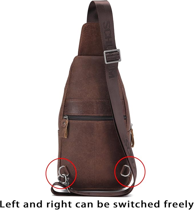 LUKZIJAES Genuine Leather Sling Bag for Men Crossbody Bags Man Shoulder Chest Pack Hiking Casual Daypack Outdoor Travel Backpack (#1-Coffee)