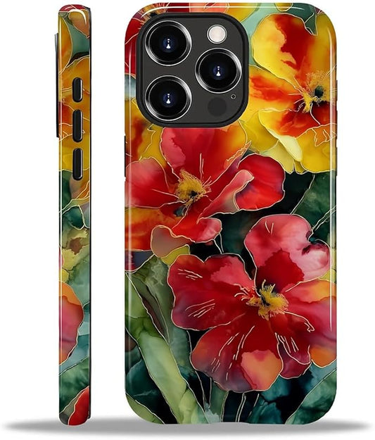 Case for iPhone 15 Pro Case,Vintage Floral Girly Design - Hybrid Dual Protection Silicone + Hard PC Shockproof Full Body Cover Slim Anti-Scratch Protective Case for Men Women