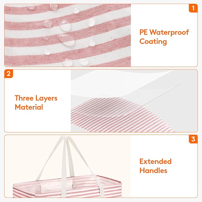 Lifewit Extra Large Tote Bag, Reusable Grocery Bags with Metal Wire Frame and Handles, Standing Utility Foldable Shopping Bags for Storage, Picnics, Beach, Pool, Laundry, Car, Camping, 1 Pack, Pink