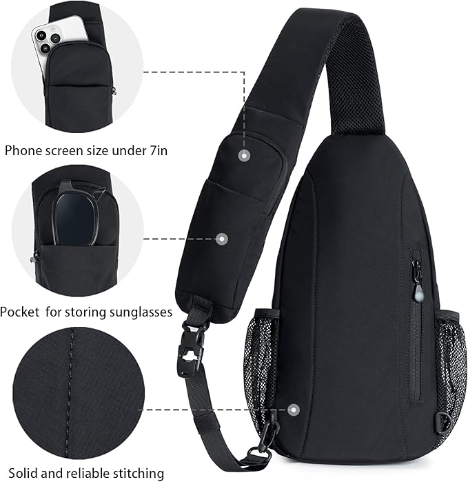 LEDAOU Crossbody Sling Bag for Men Anti-Theft Sling Backpack Cross Body Shoulder Chest Bag Fanny Pack Travel Hiking (Black)