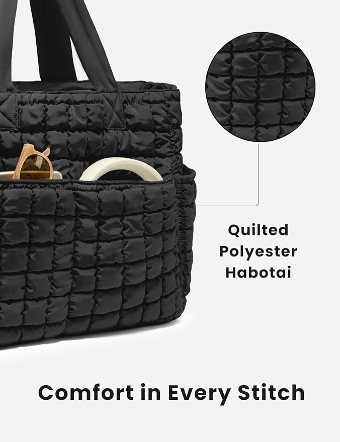 Yarnic Large Puffer Tote Bag for Women, Lightweight 21L Bag with 7 Pockets for School, Travel, Work, Gym Overnight Use