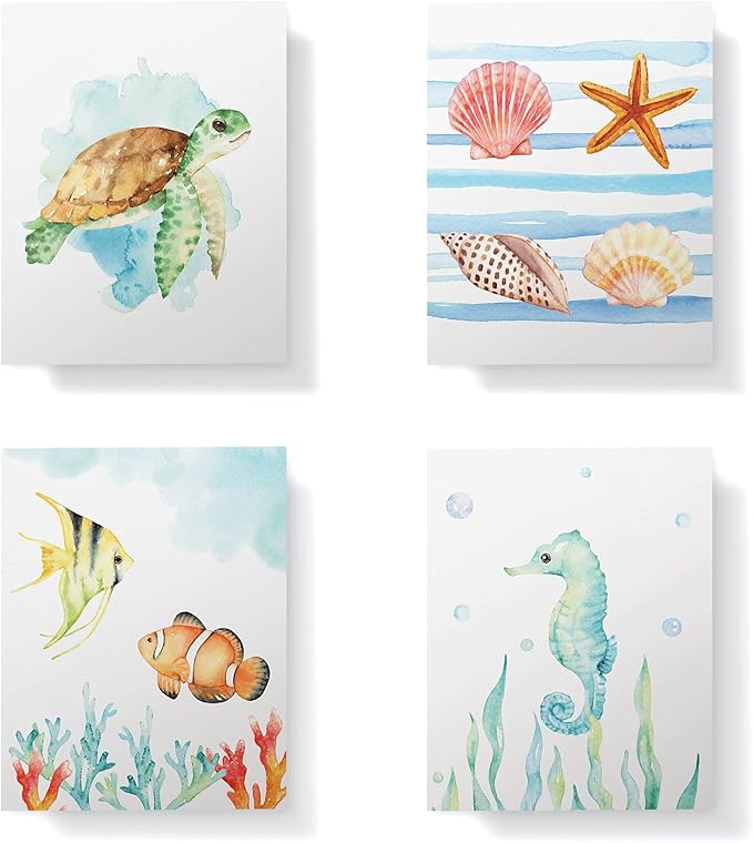 Twigs Paper - Assorted Ocean-Themed Greeting Cards - Stationery Cards with Envelopes - Thank You Card - Blank Note Cards - Greeting Cards for All Occasions - Made in USA (5.5 x 4.25, Set of 12)