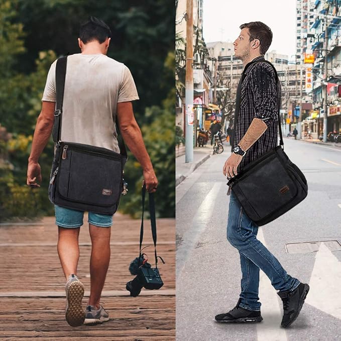 Modoker Messenger Bag for Men, 13 Inches Laptop Satchel Bags, Canvas Shoulder Bag with Bottle Pocket
