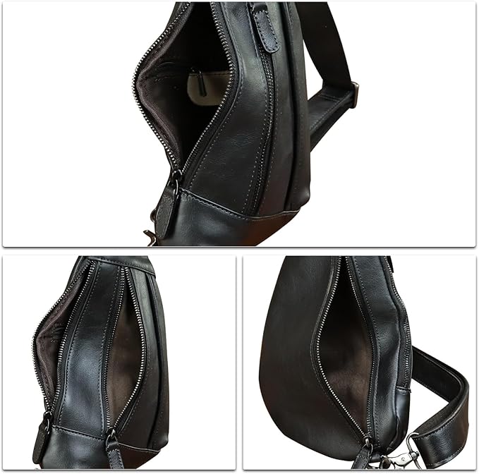 LRTO Genuine Leather Sling Bag for Men and Women Vintage Real Leather Crossbody Chest Bags Backpack Purse for Travel Hiking