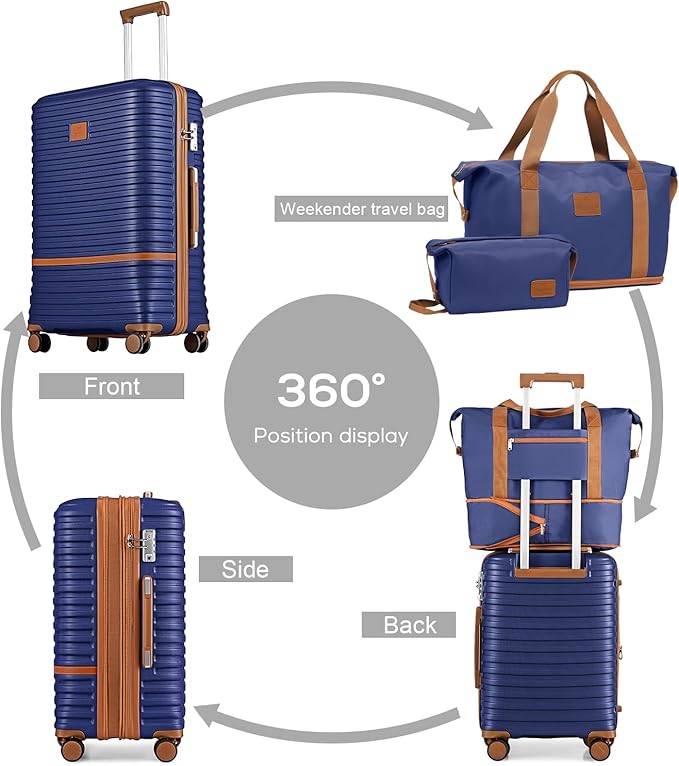 Joyway Luggage Set 3 Piece Suitcase Sets with Spinner Wheel,Hardside Expandable Travel Laggage with TSA Lock (13/20/24/28 Navy brown