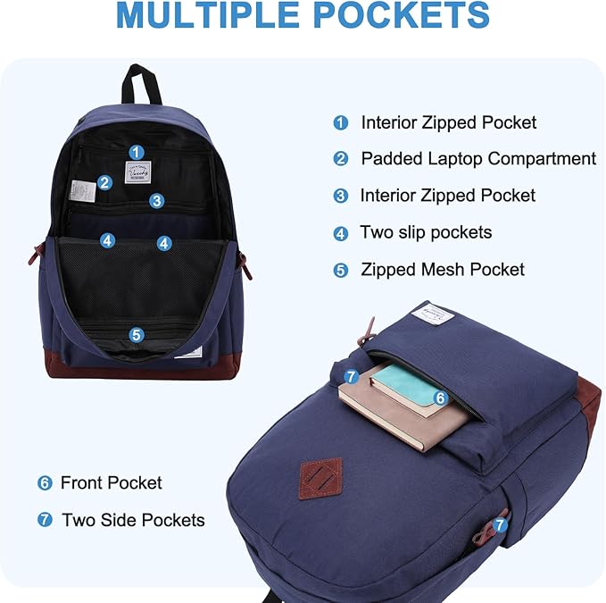 Backpack for Men Women,VASCHY Classic Water-resistant Lightweight Travel School Backpack Casual Daypack
