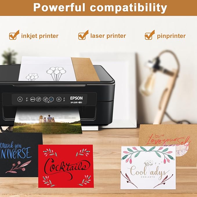 100 Packs Black Blank Cards and Envelopes 4.25 x 5.5 Heavyweight Single Panel Cardstock and A2 Envelopes Printable Self Seal for DIY Greeting Cards, Wedding Invitations, Graduations