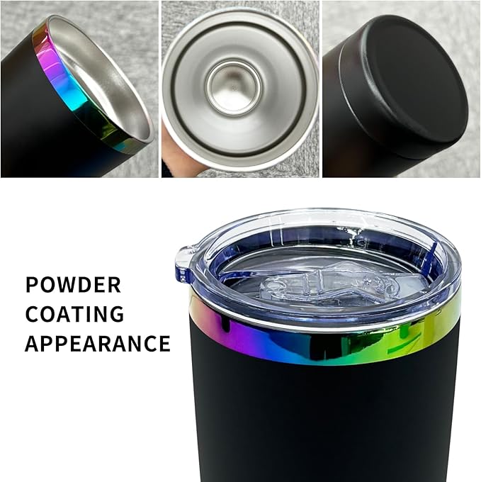 20 oz Tumbler with Lid and Straw Double Wall Vacuum Insulated Travel Coffee Mug Powder Coated Cup for Hot and Iced Drinks (Black,1 pack)