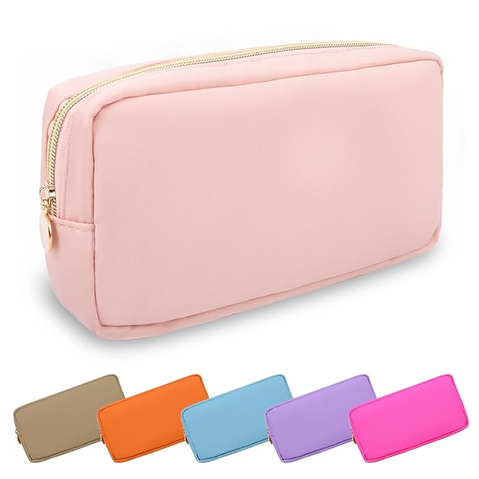 Small Makeup Bag Pouch for PurseNylon Travel Toiletry Storage Bag Cute Preppy Cosmetic Bag for Women Girls,Waterproof Makeup Organizer Bag Pouch Skincare Bag Purse with Zipper (Small-Flamingo)